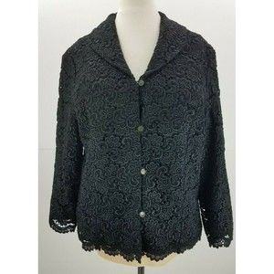 Talbots women 3/4 sleeve black lace blazer buttons lined size 8